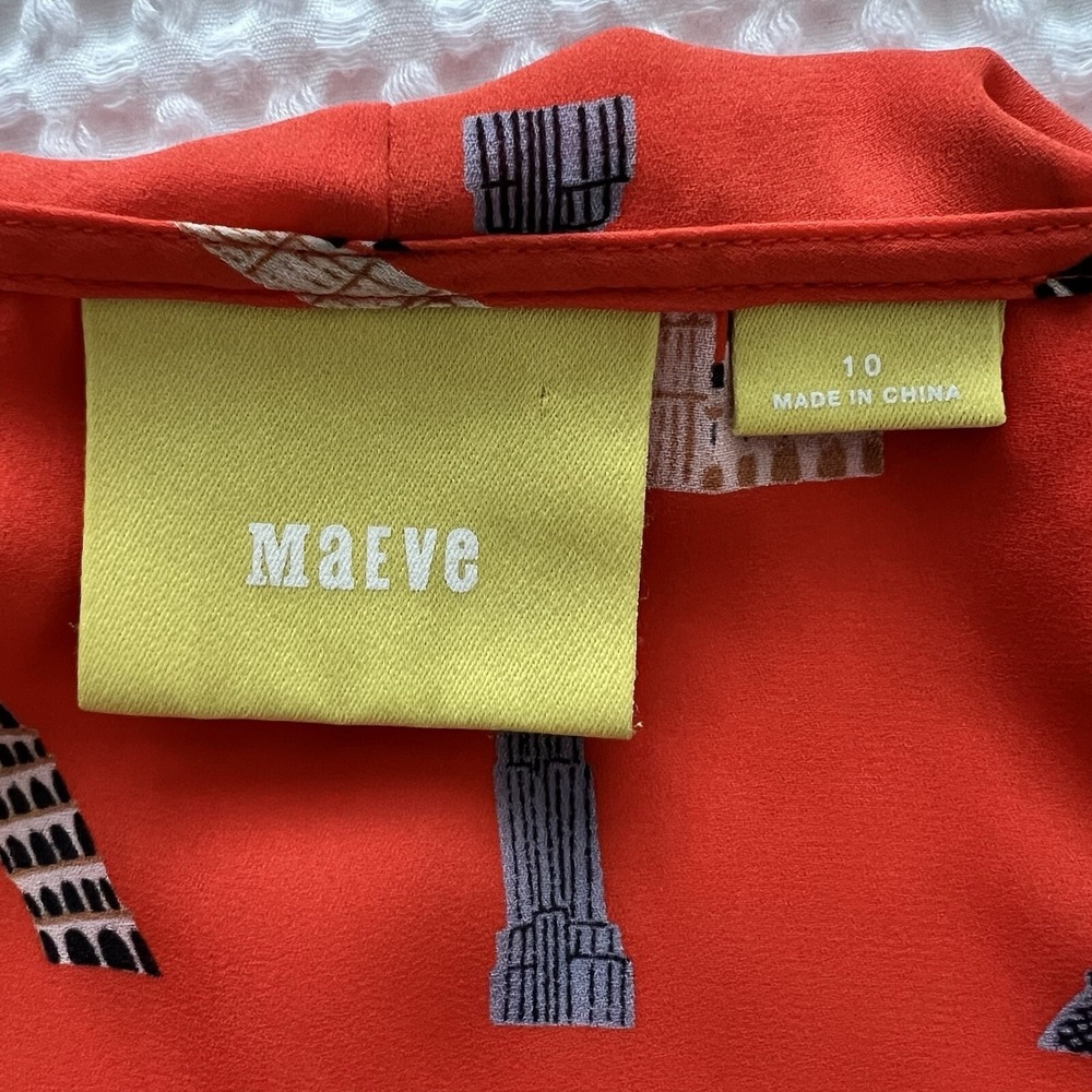 Anthropologie Maeve Aurelie Tank Size 10 Orange Novelty Print Feminine Twee - Picture 7 of 10